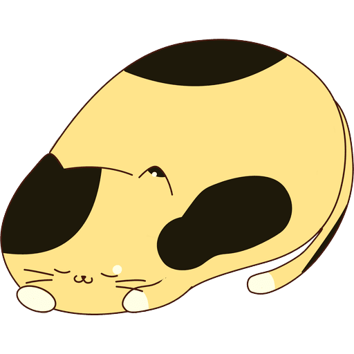 A calico cat sleeping, curled up. Cat Colony: Dreamworld.